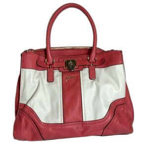 Guess Rose Pink White Panel Satchel Tote Handbag